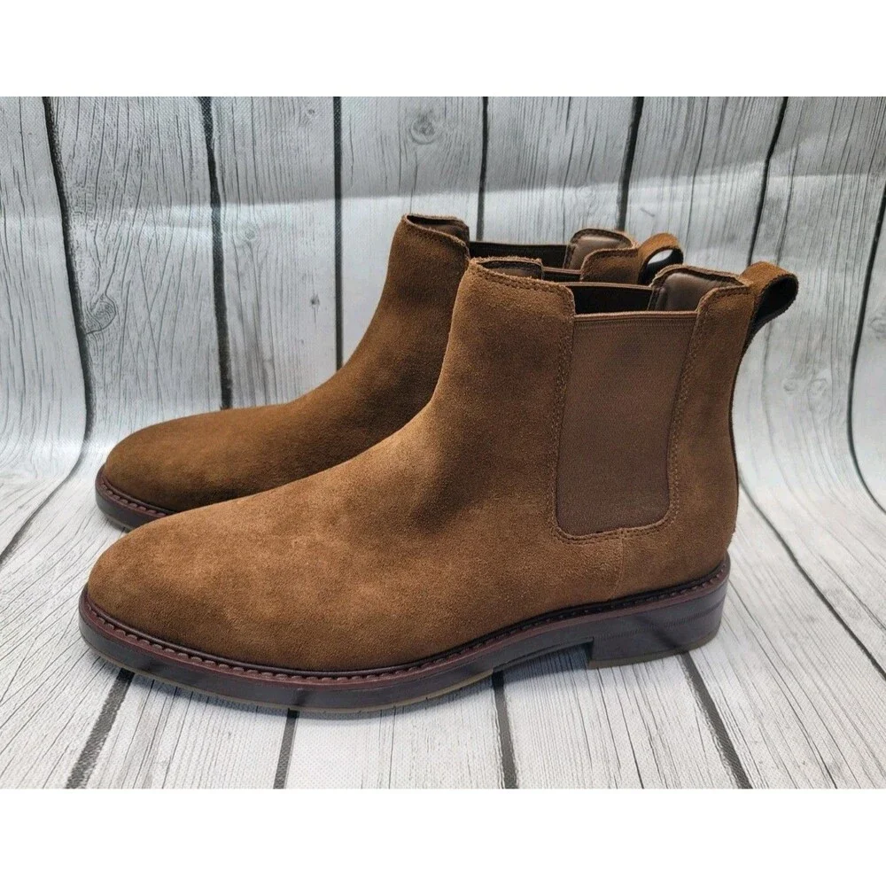 Cole Haan Judson Grand Mens 9M Chelsea Boots in Spiced Suede Raven Brown Leather